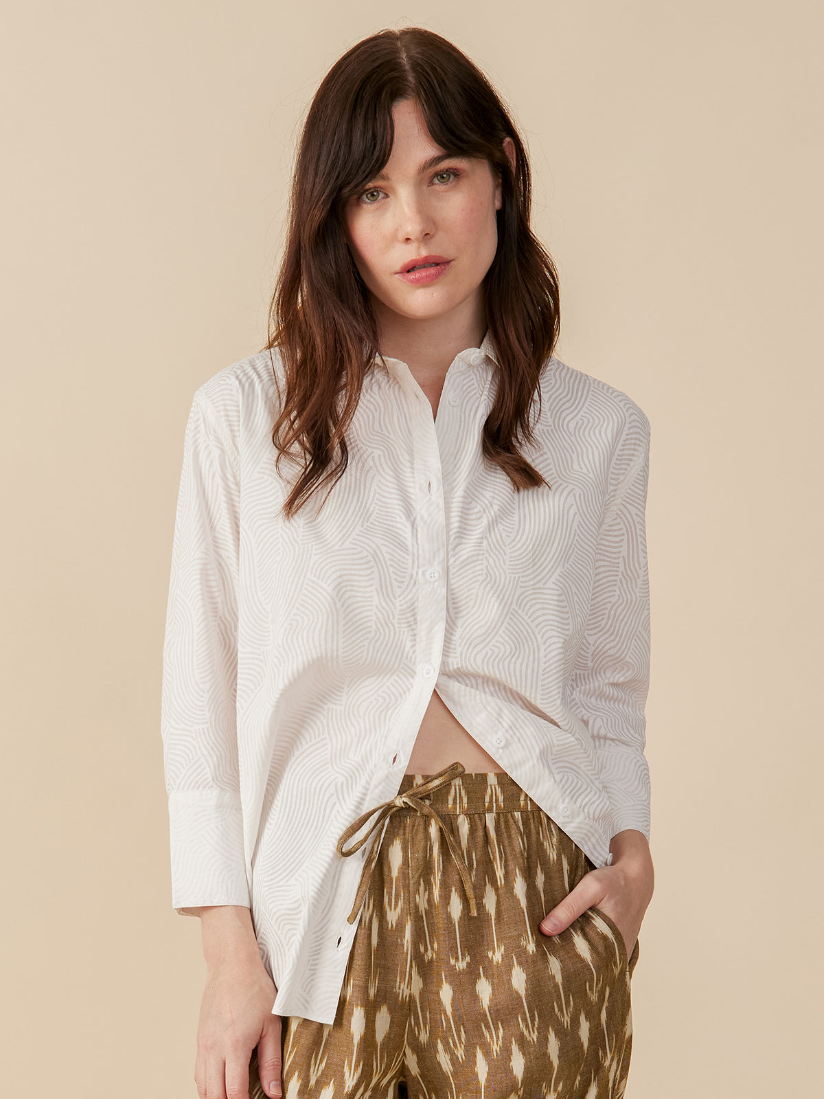 Mae Oversized Shirt - White Waves - Image 1