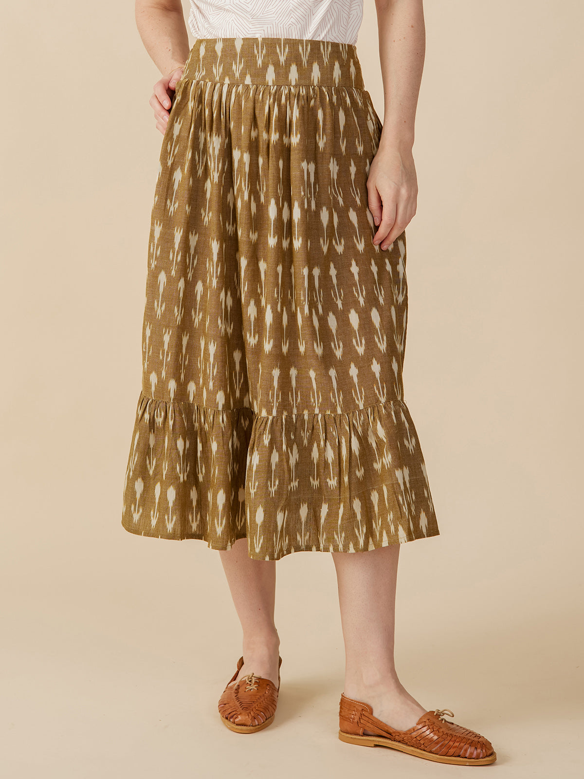 Mila Midi Skirt - Olive Ikat - Image 2