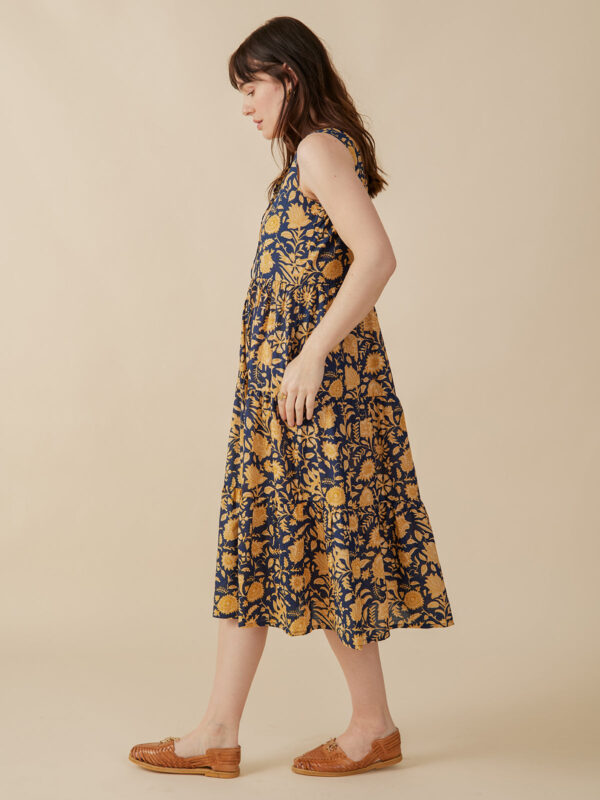 Thais Tiered Sleeveless Dress - Navy Botanical - Image 4