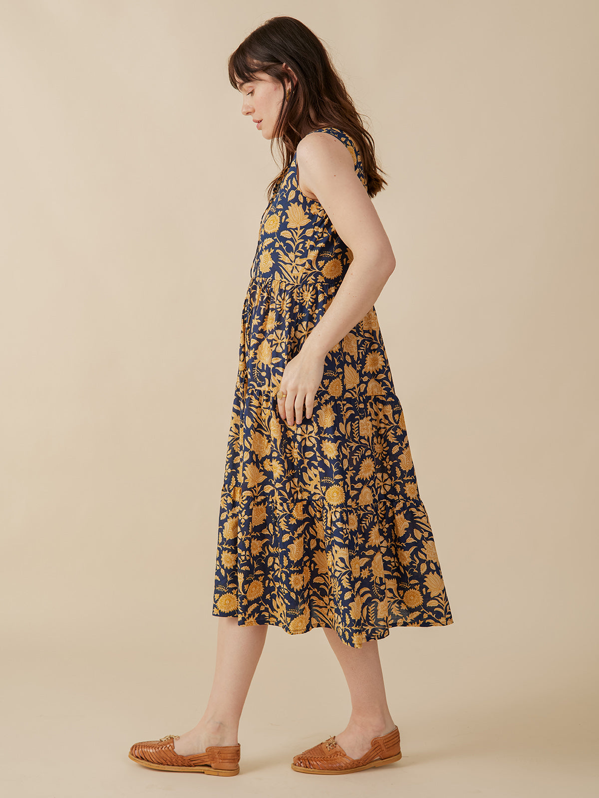 Thais Tiered Sleeveless Dress - Navy Botanical - Image 4