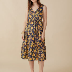 Thais Tiered Sleeveless Dress - Navy Botanical - Image 3
