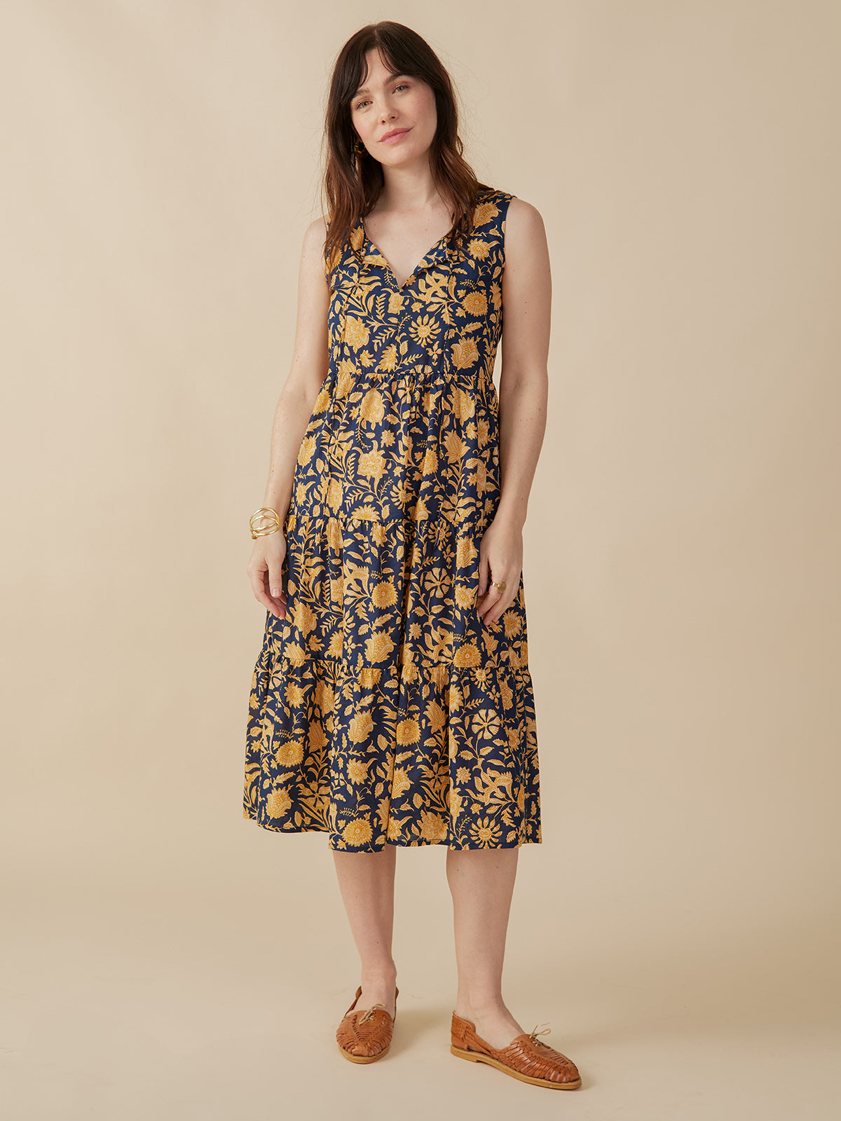 Thais Tiered Sleeveless Dress - Navy Botanical - Image 3