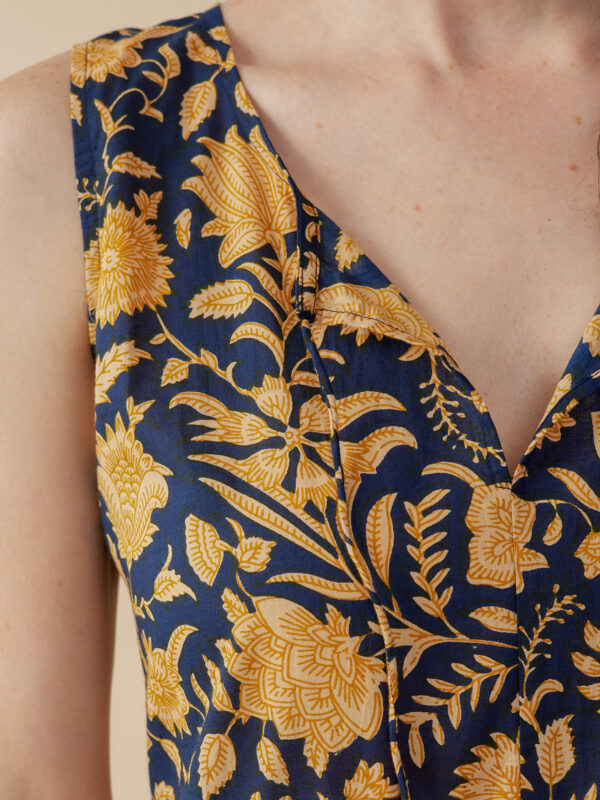 Thais Tiered Sleeveless Dress - Navy Botanical - Image 2