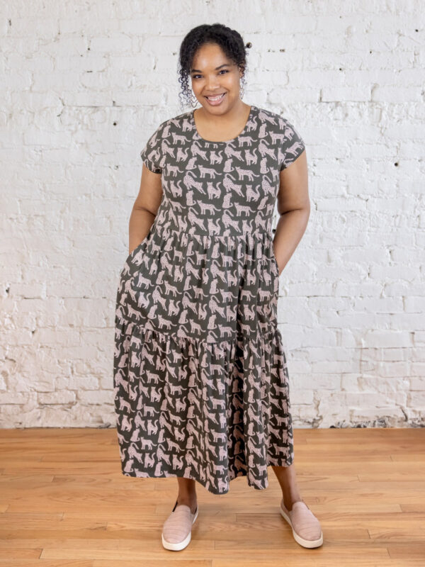 Tiered Jersey Plus Size Dress - Leopard Green