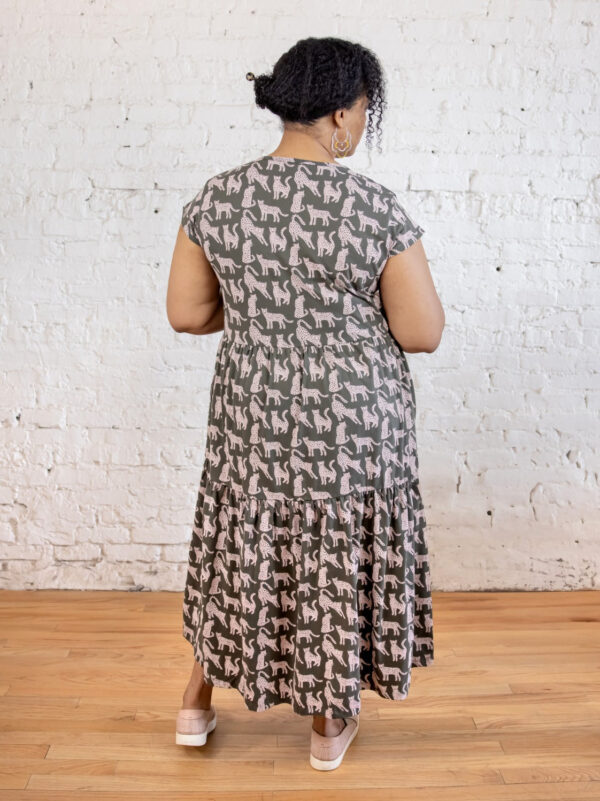 Tiered Jersey Plus Size Dress - Leopard Green - Image 2