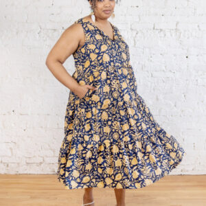 Thais Tiered Sleeveless Plus Size Dress - Navy Botanical - Image 4