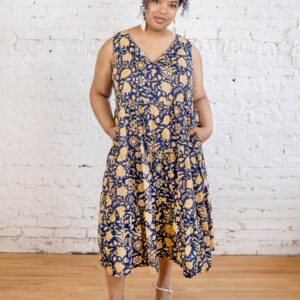 Thais Tiered Sleeveless Plus Size Dress - Navy Botanical - Image 1