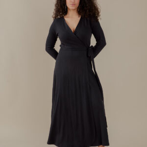 Katie Maxi Wrap Dress - Black Rib Knit - Image 2