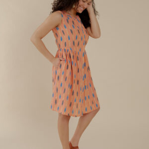 Kerala Placket Dress - Peach Ikat - Image 3