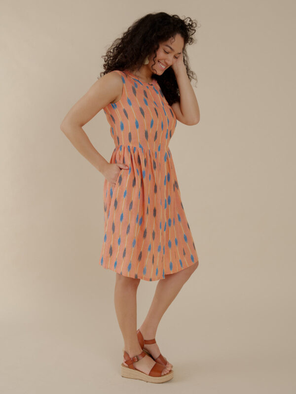 Kerala Placket Dress - Peach Ikat - Image 3