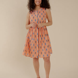 Kerala Placket Dress - Peach Ikat - Image 1