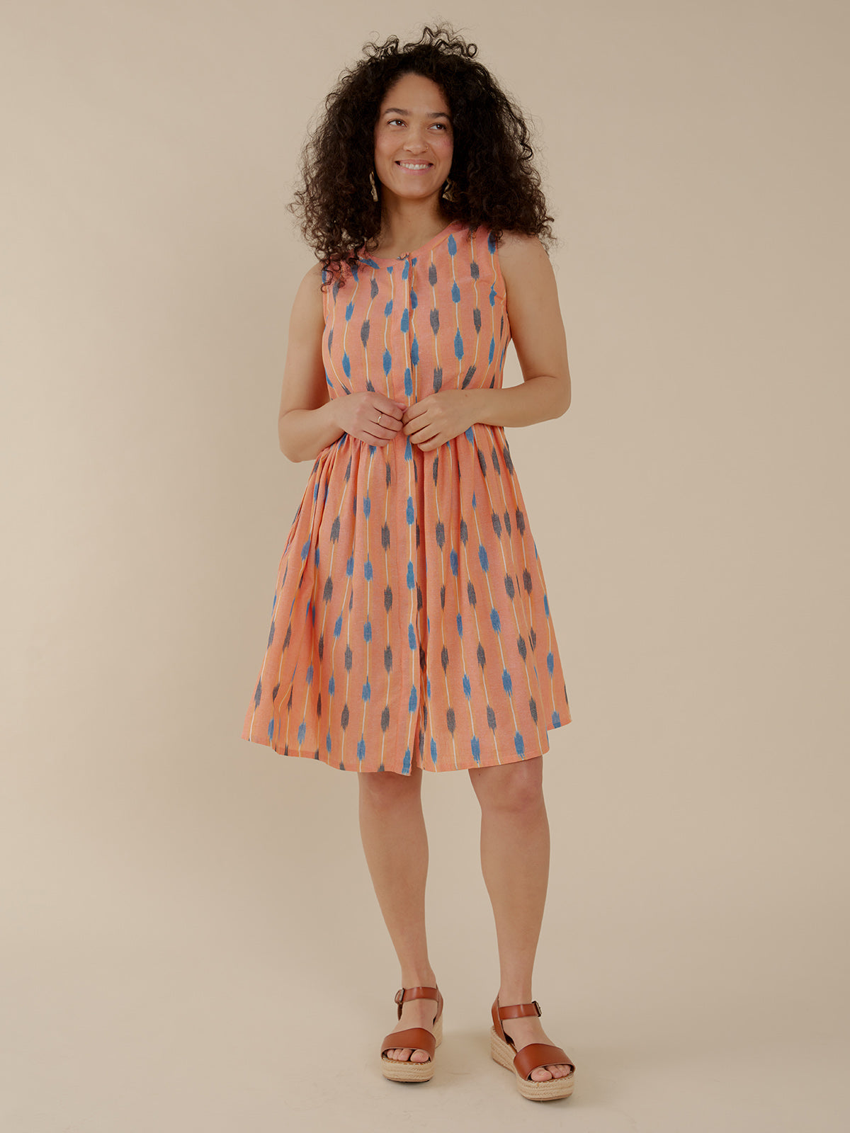 Kerala Placket Dress - Peach Ikat - Image 1