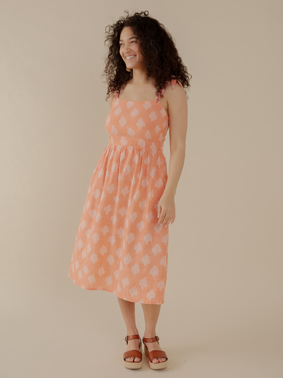 Provence Midi Dress - Peach Ikat - Image 1