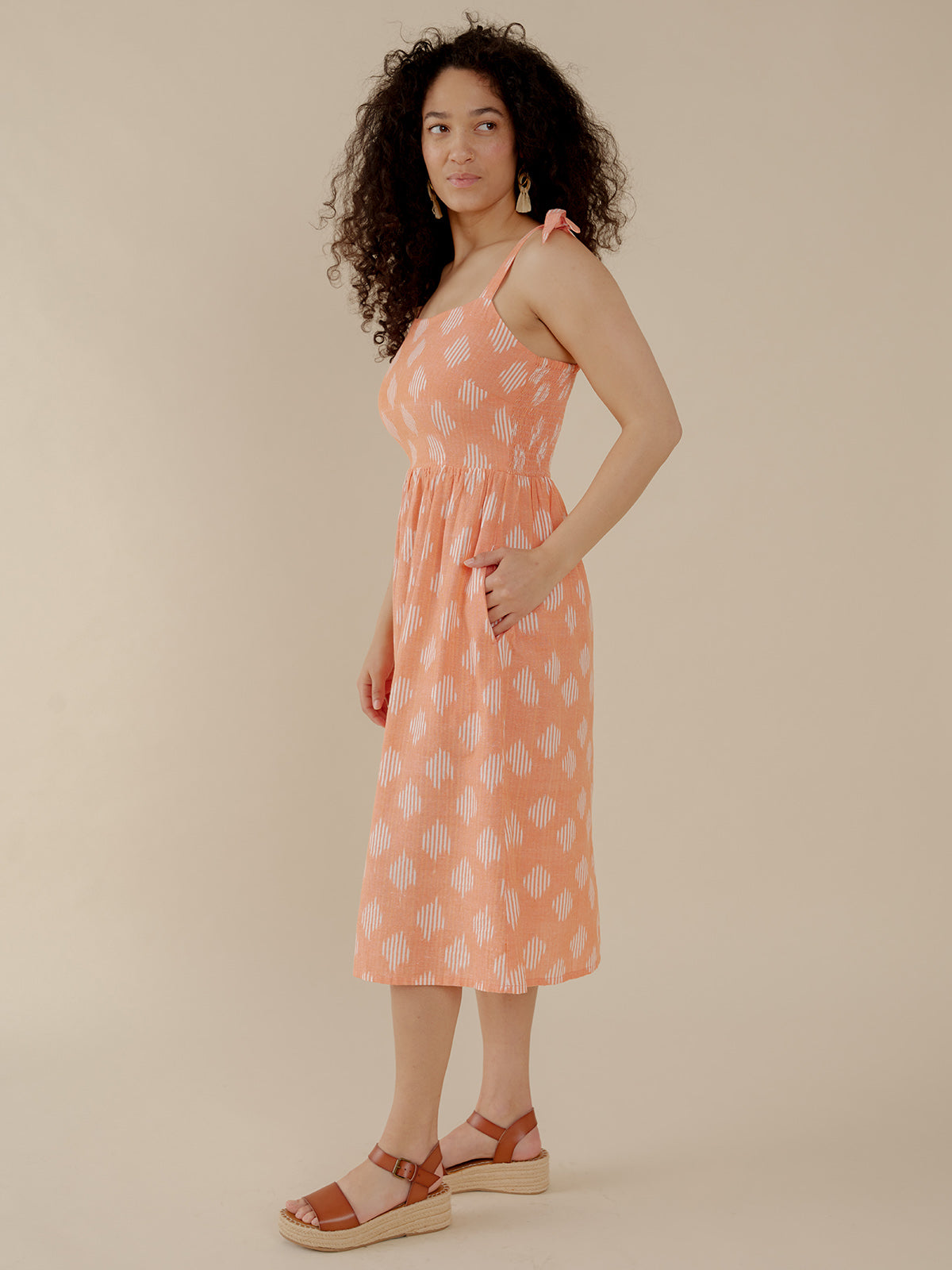 Provence Midi Dress - Peach Ikat - Image 3