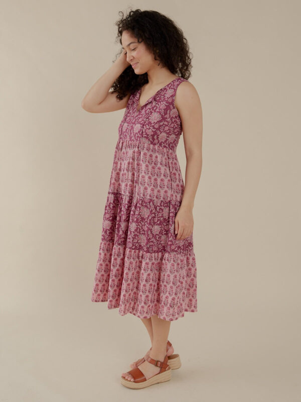 Thais Tiered Sleeveless Dress - Magenta Vine Floral - Image 4