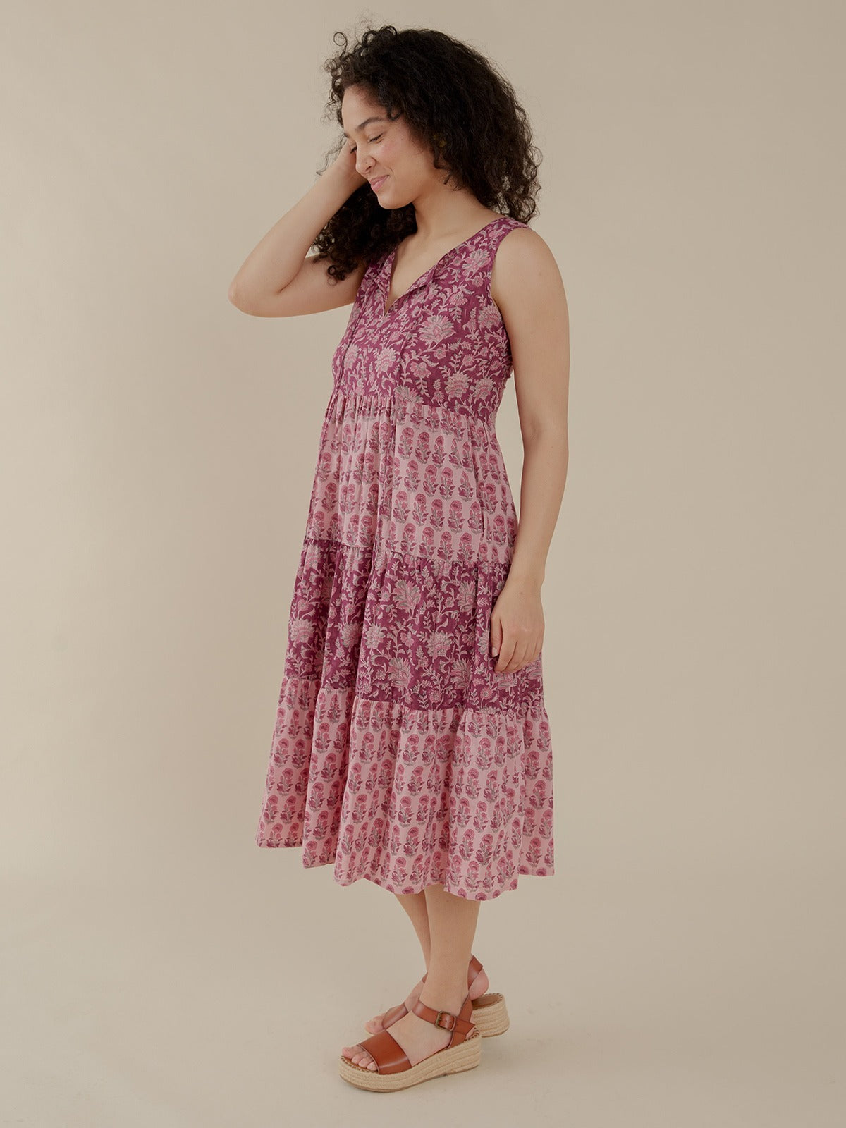 Thais Tiered Sleeveless Dress - Magenta Vine Floral - Image 4