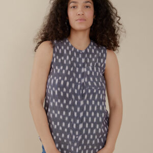 Eleni Sleeveless Tunic Top - Blue Ikat - Image 1