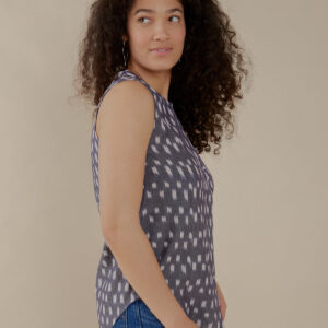 Eleni Sleeveless Tunic Top - Blue Ikat - Image 3