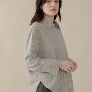 Mae Oversized Shirt - Olive Stripe - Image 2