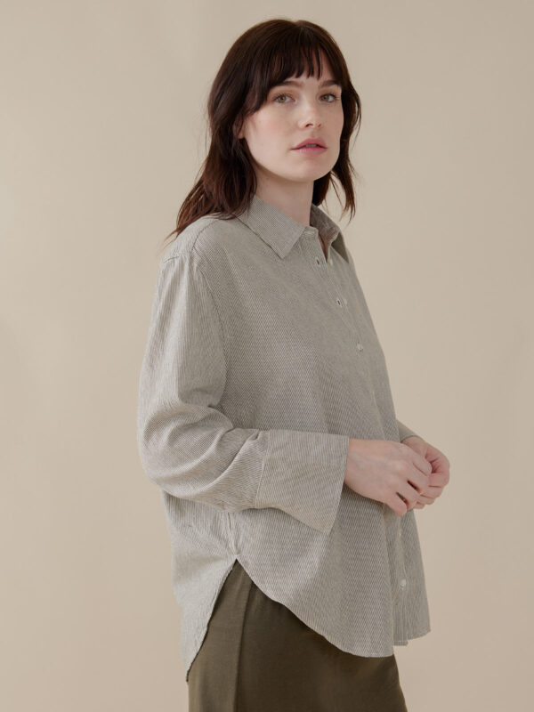 Mae Oversized Shirt - Olive Stripe - Image 2