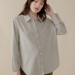 Mae Oversized Shirt - Olive Stripe - Image 5