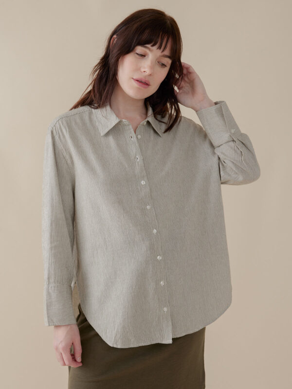 Mae Oversized Shirt - Olive Stripe - Image 5