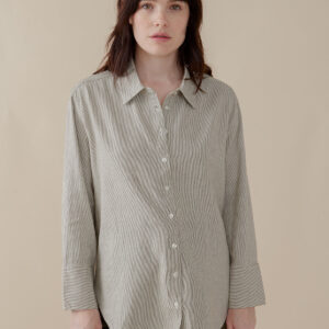 Mae Oversized Shirt - Olive Stripe - Image 7
