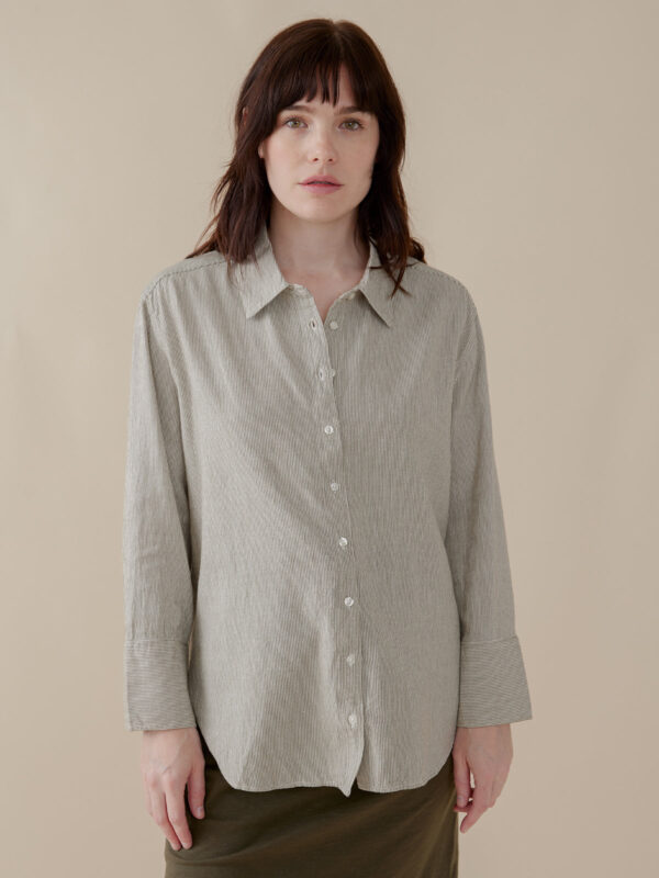Mae Oversized Shirt - Olive Stripe - Image 7