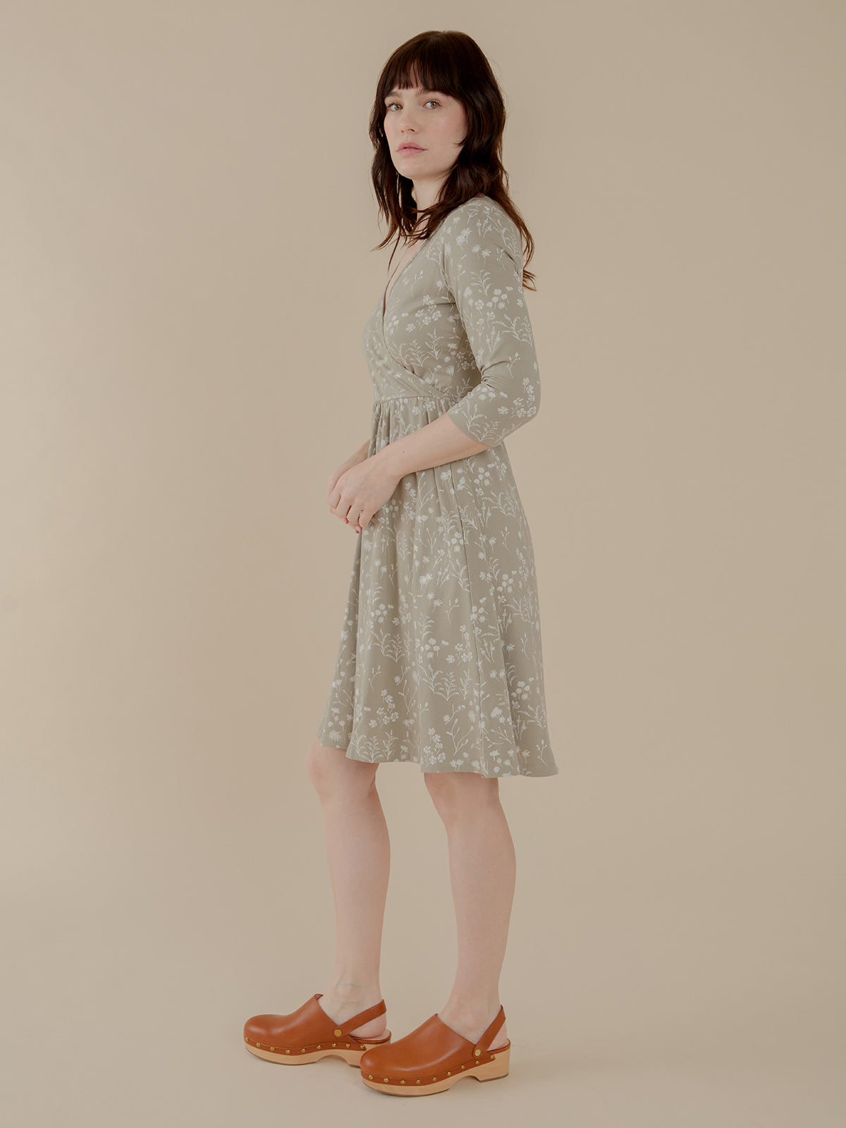 Callie 3/4 Sleeve Wrap Dress - Field Taupe - Image 2