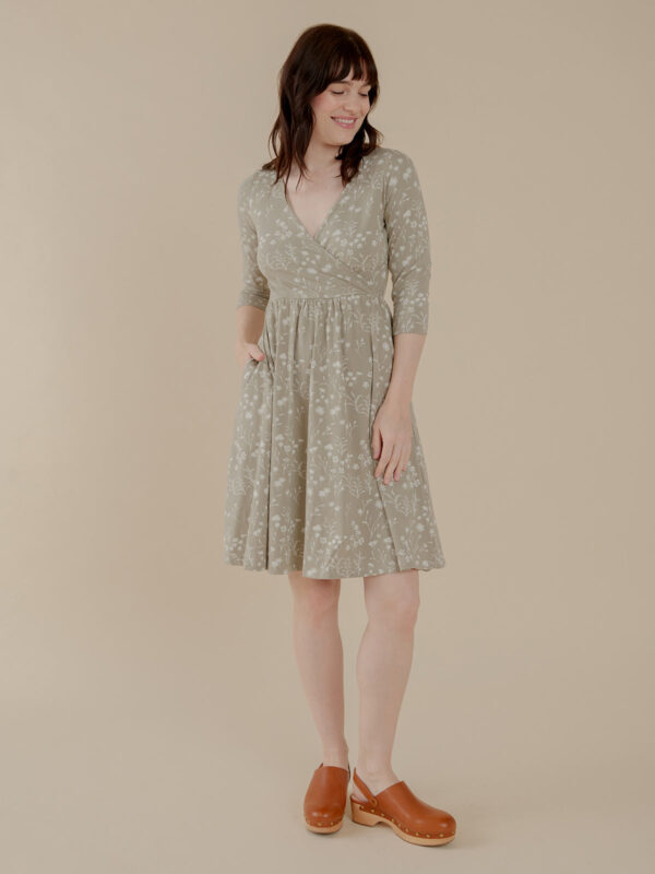 Callie 3/4 Sleeve Wrap Dress - Field Taupe