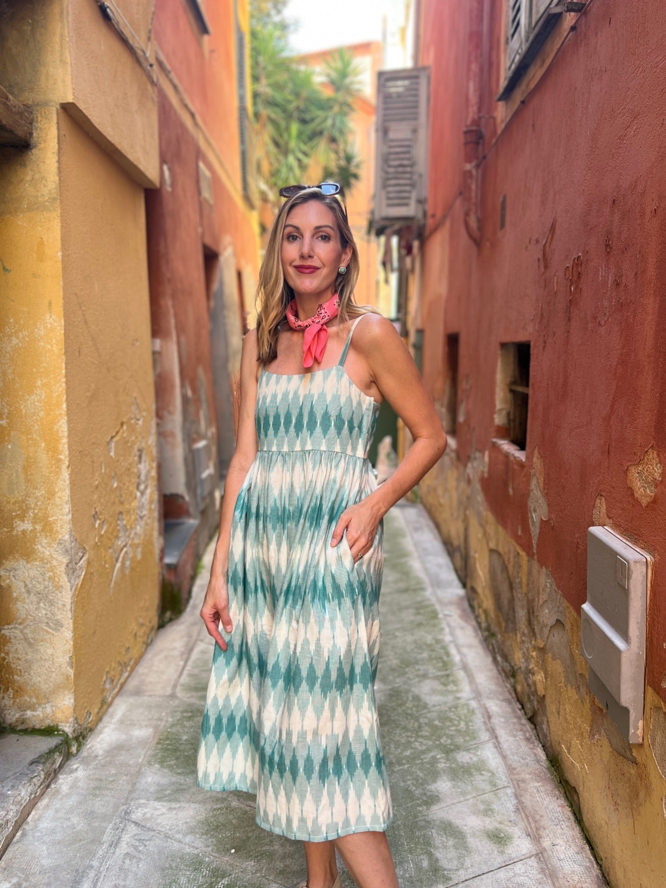 Sofia Midi Dress - Teal Ikat - Image 1