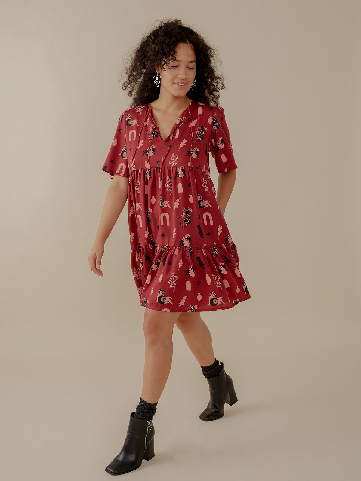 Adelaide Tiered Mini Dress - Modern Objects Cranberry - Image 1