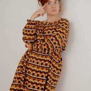 Alexis Long Sleeve Mini Dress - Circle Stripe Desert - Image 1