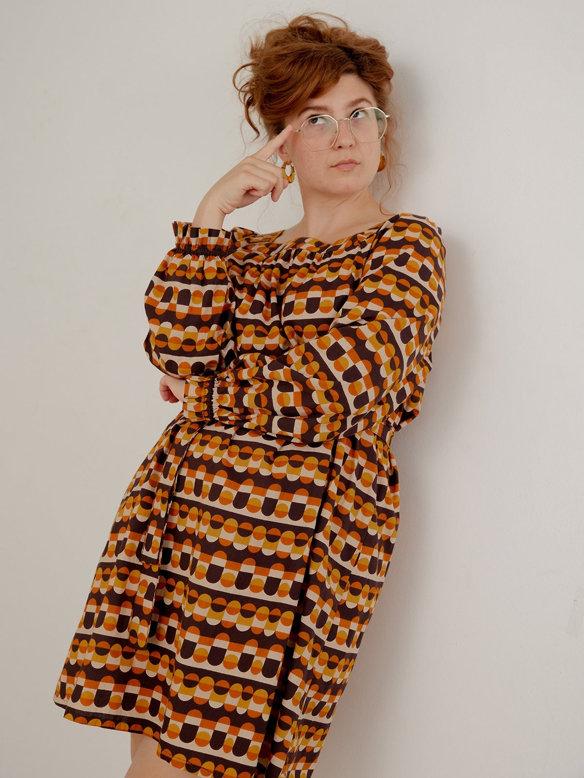 Alexis Long Sleeve Mini Dress - Circle Stripe Desert - Image 1