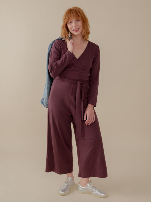 Rita Long Sleeve Jumpsuit - Eggplant Rib Knit