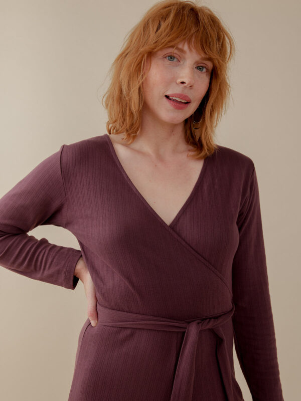 Rita Long Sleeve Jumpsuit - Eggplant Rib Knit - Image 3