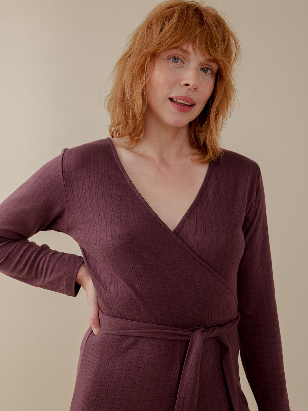 Rita Long Sleeve Jumpsuit - Eggplant Rib Knit - Image 3