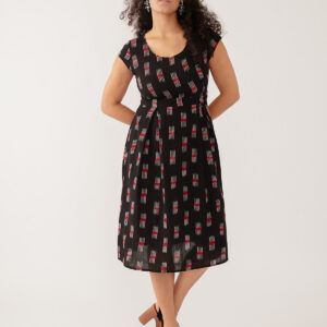Vintage Pleat Dress - Black Ikat - Image 1
