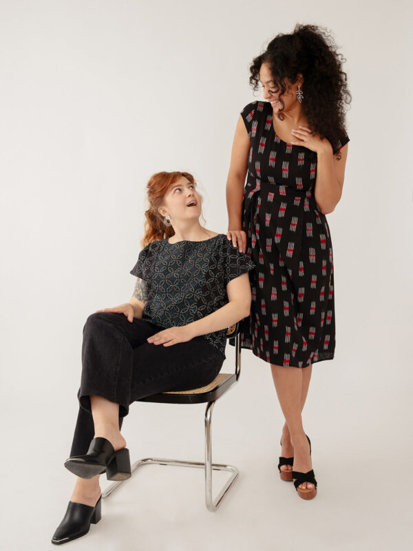 Vintage Pleat Dress - Black Ikat - Image 5