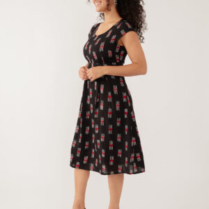 Vintage Pleat Dress - Black Ikat - Image 3