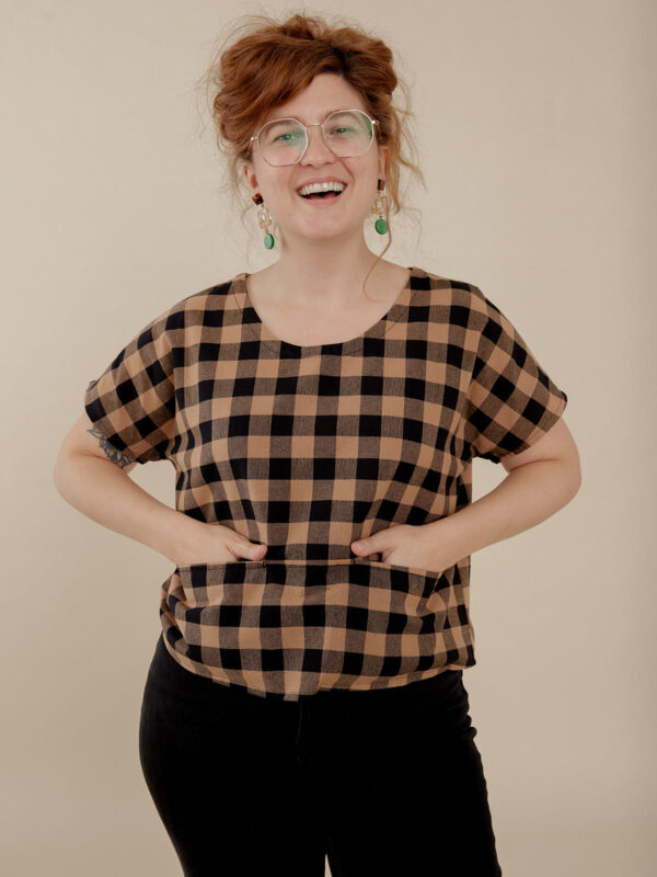 Odelia Top - Black and Tan Gingham