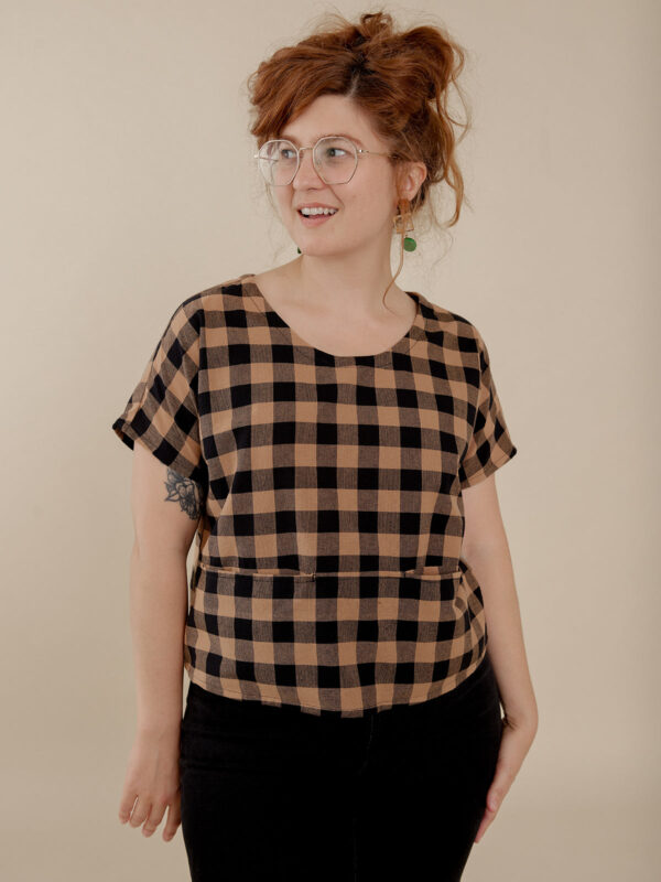 Odelia Top - Black and Tan Gingham - Image 4
