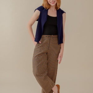 Emmy Drawstring Pant - Black and Tan Small Gingham - Image 1