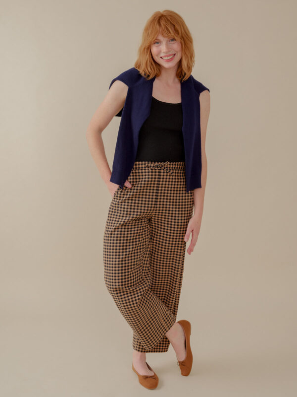 Emmy Drawstring Pant - Black and Tan Small Gingham