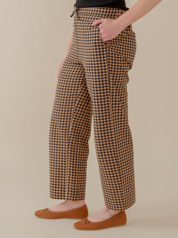 Emmy Drawstring Pant - Black and Tan Small Gingham - Image 2