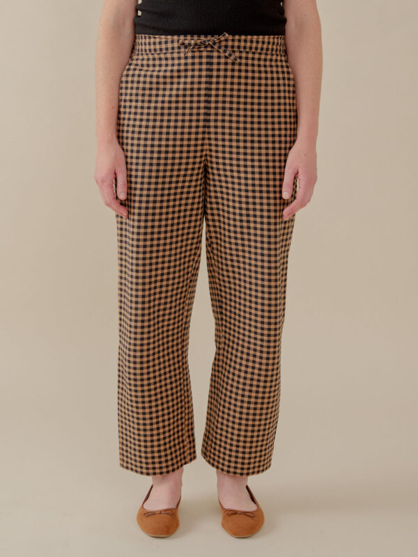 Emmy Drawstring Pant - Black and Tan Small Gingham - Image 3